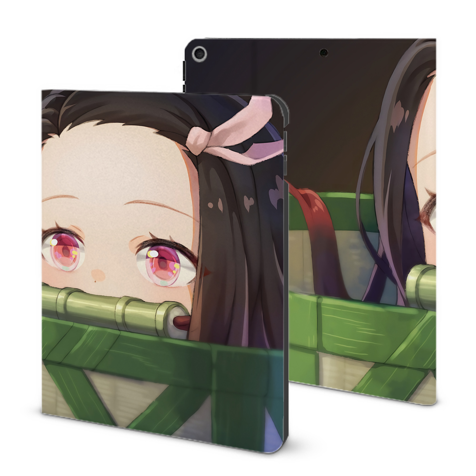 （画像用） 鬼滅の刃（きめつのやいば）竈門 禰󠄀豆子／かまど ねずこ Kamado Nezuko IPad ケース ブック型 PUレザー TPU 耐衝撃 軽量 薄型 ペン収納なし 全面保護 IPad 各モデル対応